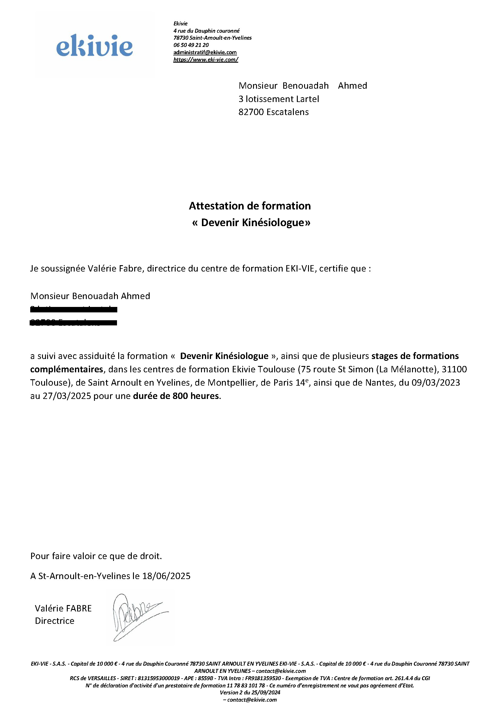 Certification Kinésiologie 800 hrs